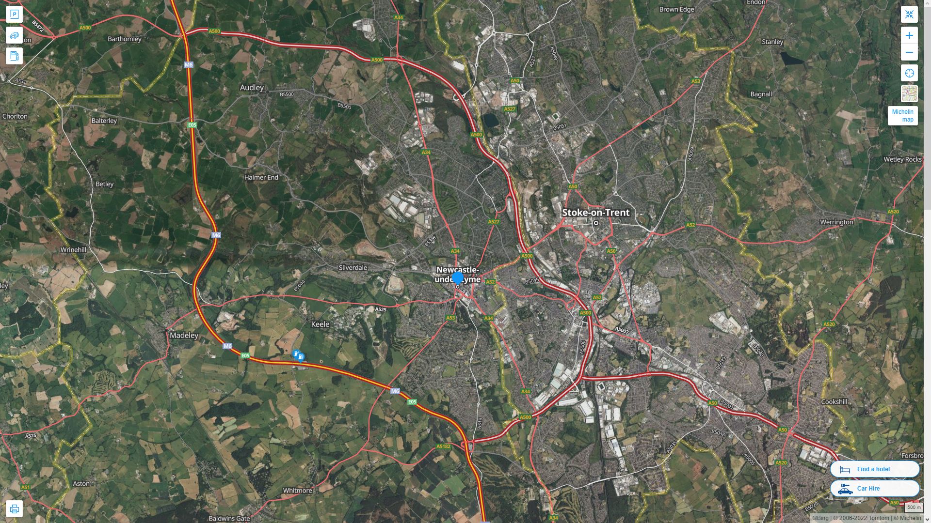 Newcastle under Lyme Highway and Road Map with Satellite View